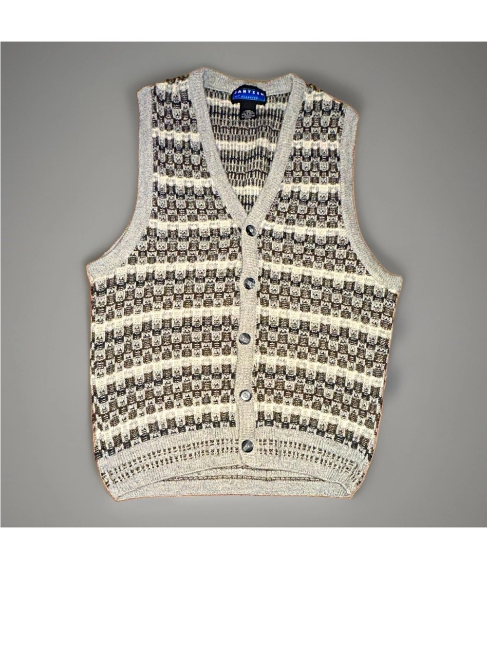 Vintage Jantzen Gray and Cream Patterned Knit Vest